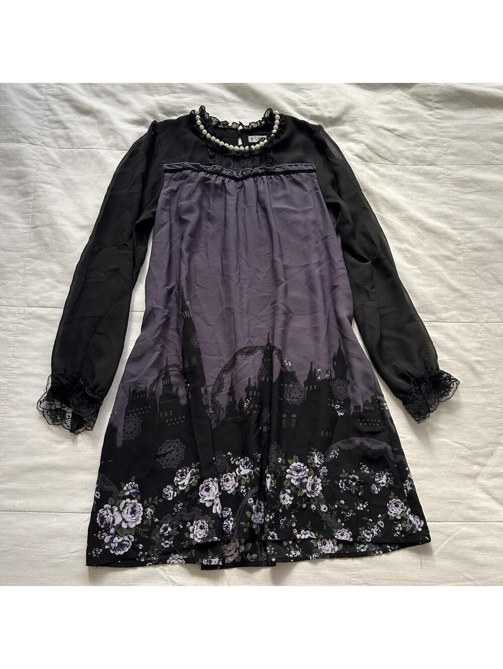 Axes Femme Plum Gothic Castle Floral Tunic Dress Pearl Lace Medium Japan